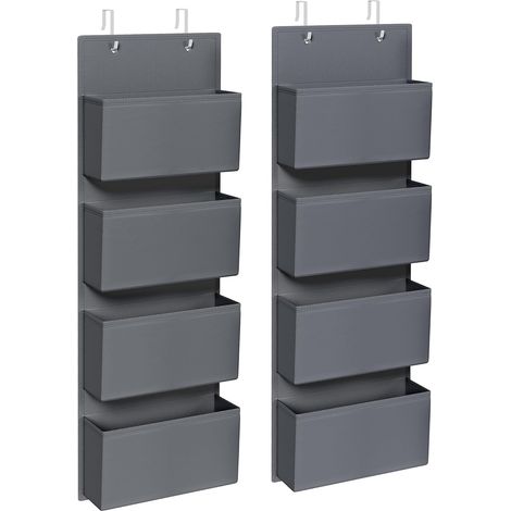 Étagères suspendues, lot de 2, 4 compartiments, rangement suspendu, organisateur, à fixer à une porte ou au mur, pour chambre, bureau, 12 x 33 x 100 cm, gris ardoise