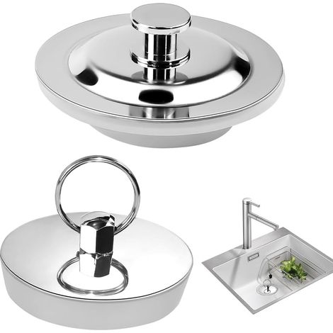 2 PCS Bouchon Baignoire Universel, Bouchon de Vidange d'Evier Acier Inoxydable Caoutchouc, Bouchon Lavabo Salle de Bain 2 Styles, Bouchon Evier pour Salle de Bain, Cuisine, Baignoire, Piscine (1/5)