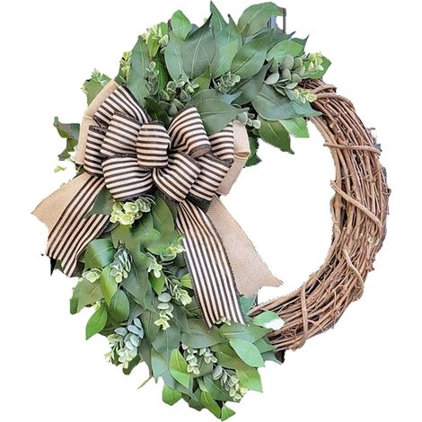 Guirlande De Porte - Guirlande Circulaire En Rotin Avec Faux Fleurs De Pivoine Et Plantes Vertes - Décoration Intérieure Et Extérieure - 1 Pièce (1/4)