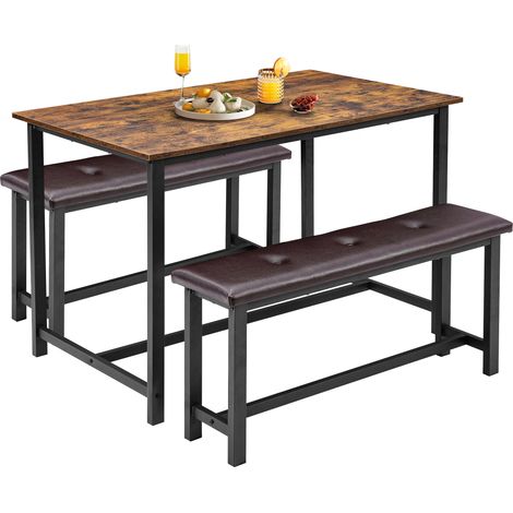 Ensemble de table à manger pour 4 personnes, table de cuisine avec 2 bancs rembourrés, ensemble de table de salle à manger 3 pièces, ensemble de table de cuisine rectangulaire peu encombrante pour (1/5)