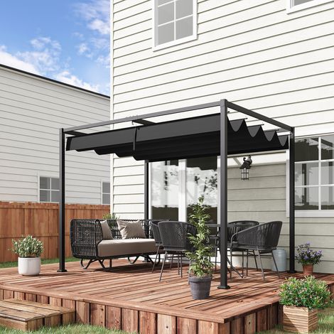 Pérgola Outsunny de aprox. 3x2 m, pabellón de jardín, terraza, techo metálico, independiente, con techo ajustable, protección UV, parasol para terraza y jardín, negro+gris.