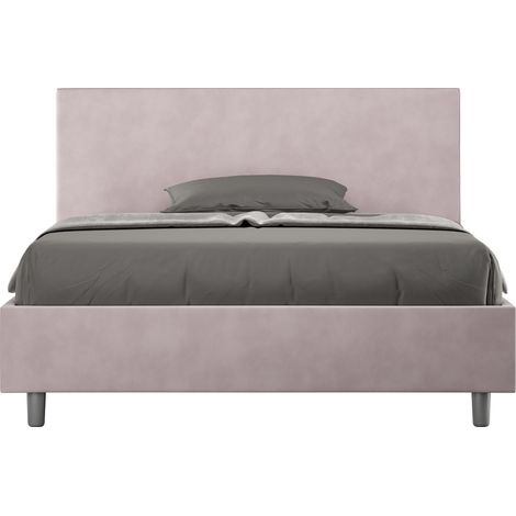 Lit double 140x190 cm tissu rose clair glucyne Adelyne-Option Avec sommier et coffre (1/5)