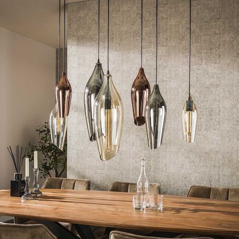 Suspension moderne 7 lampes en verre tricolore Lucia (1/5)