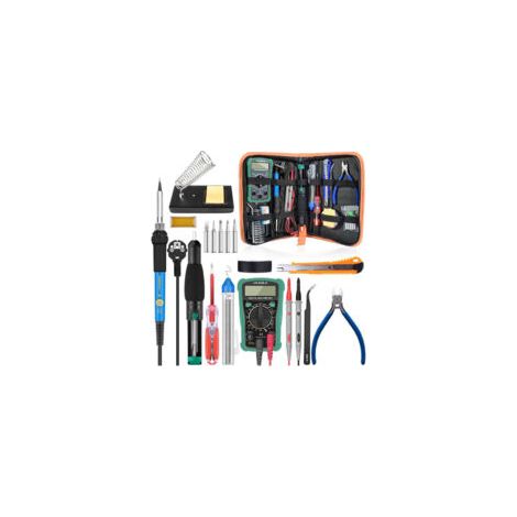– Saldatore elettrico da 60 W – Temperatura regolabile 200-450 °C – Tempo di riscaldamento 1-2 min – Stazione di saldatura con accessori - Crezuo