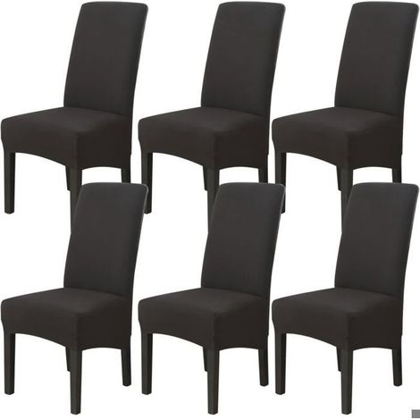 Lot de 6 Housse de Chaise de Salle à Manger (Noir), Housse de Chaise Extensible Cde Chaise Grande Universelle Lavables (1/4)