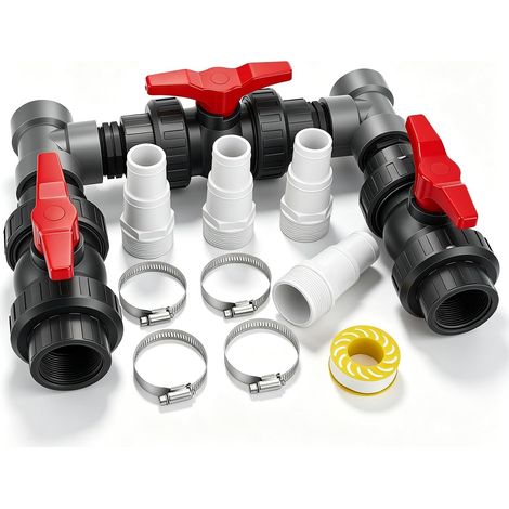 Bypass Pool Kit de raccordement de piscine 50 mm avec tuyaux de 32 mm et 38 mm + adaptateurs pour pompe à chaleur, chauffage solaire de piscine Kit de valve Bypass – Contrôle de l'alimentation en eau (1/5)
