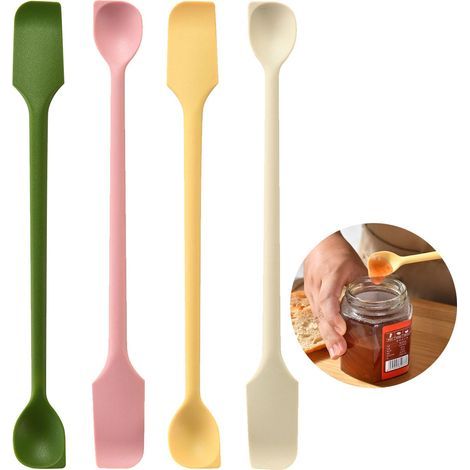 Set mit 4 kleinen, wiederverwendbaren, doppelseitigen Spateln, Mini-Silikonspatel für Gebäck und Kochen, geeignet für Marmeladengläser und Sahnetöpfe (1/5)