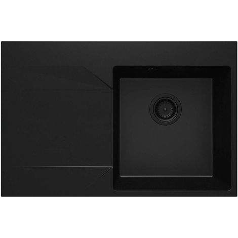 Lavello cucina in granito con 1 vasca e gocciolatoio a sinistra 76x50 cm nero - Kalo