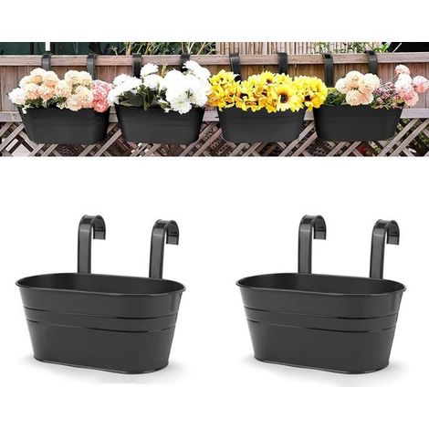 2 macetas colgantes grandes，macetas de pared de hierro forjado，para interior/exterior，decoración del hogar，con gancho extraíble，balcones (negro) (1/5)