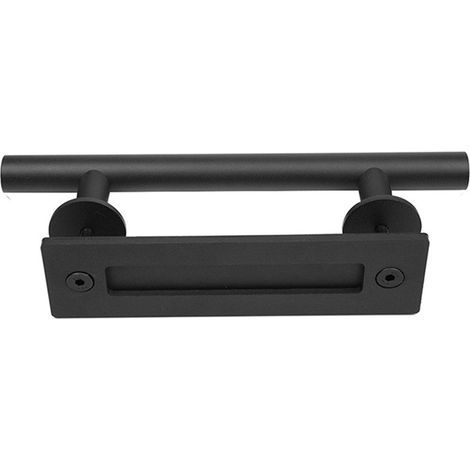 Poignée ronde de porte de grange de style américain, poignée dissimulée noire, poignée de porte de grange simple en bois double face, poignée de porte coulissante à pousser-tirer, poignée tubulaire ro (1/5)
