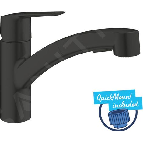 Mitigeur d'évier avec douchette extractible noir mat – Hauteur 185 mm – Cartouche céramique GROHE Long-Life – 305312431