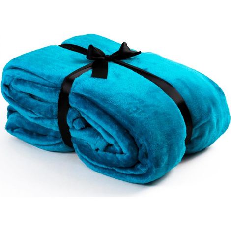 Kuscheldecke Tagesdecke Wohndecke 220 x 240 cm Flanell Decke Bettüberwurf XXL Aqua