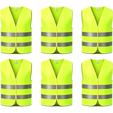 Gilet De Sécurité Réfléchissant Chantier, Gilet De Sécurité Lot 6 Pièces Gilet Haute Visibilité, Gilet Fluo Assainissement Patrouille pour Conducteurs Travailleurs (1/5)