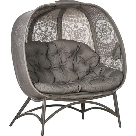 Silla De Jardín De 2 Plazas Silla De Mimbre Con Cesta Plegable Silla Papasan Con Cojín Sillón Para Balcón Terraza Acero Arena 126 X 75 X 142 Cm