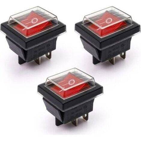 Interrupteur à bascule marche/arrêt avec voyant rouge (3 pièces) et couvercle étanche 16A/250V 20A/125V AC (DPST) (1/4)