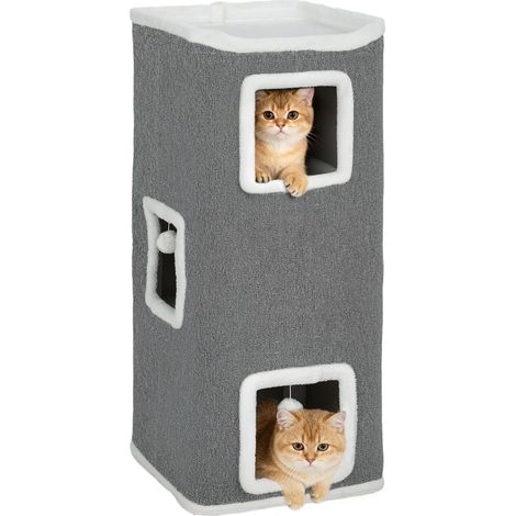 Tour for chat 4 niveaux, arbre à chat stable boules de jeu plateforme supérieure bord en peluche, 41x 41 x 100 cm, gris