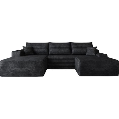 Divano angolare modulare L 270 cm in tessuto nero, senza montaggio, con chaise longue (1/5)