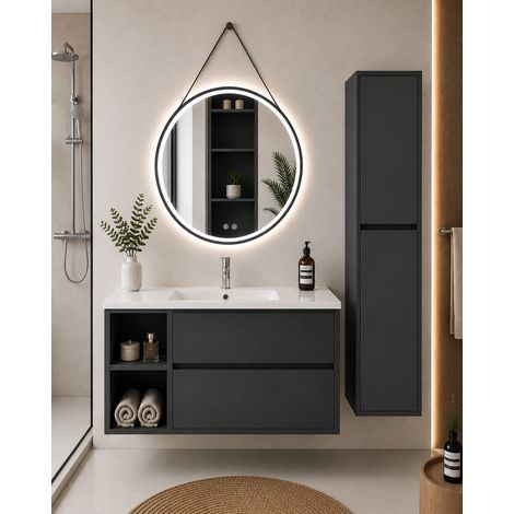 Meuble de salle de bain avec vasque ORIGENBATH ZEUS sans miroir 100x45 cm À gauche graphite avec colonne