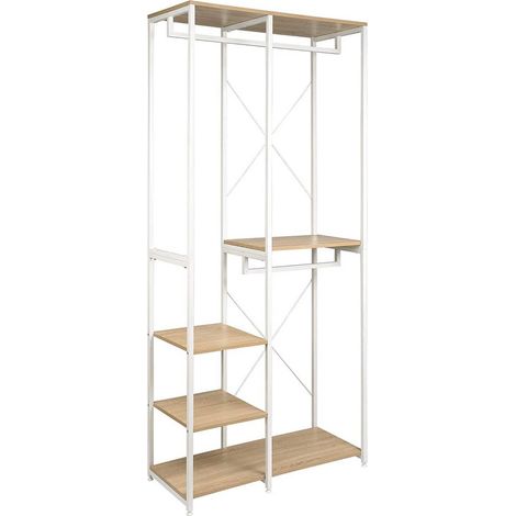 Barra para ropa ajustable grande, perchero de 4 niveles, zapatero, marrón, blanco190000481