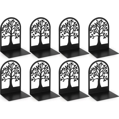 4 Paar Buchstützen Metall, Baum-Design, Schwarz, 12x12x16,5 cm (1/5)