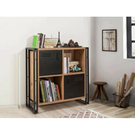 Dmora - Libreria Ercolina, Scaffale da ufficio, Mobile portalibri, Biblioteca, 89x35h89 cm, Quercia e Nero (1/5)