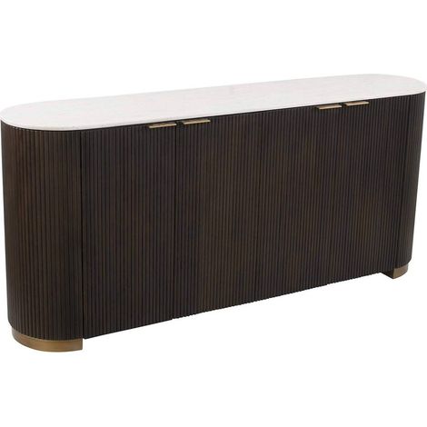 Buffet élégant 2 portes bois foncé - Bois foncé avec marbre clair (1/4)