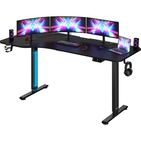 CASARIA® L Shaped Motorised Sit Stand Desk Height Adjustable 73-118cm LCD Display Standing Home Office Gaming Computer Table Headset, Drink Holder (1/5)