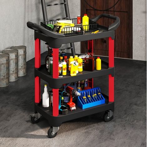 Carro de almacenamiento para taller de 3 niveles con asa y 4 ruedas, negro DESVIAE (1/5)