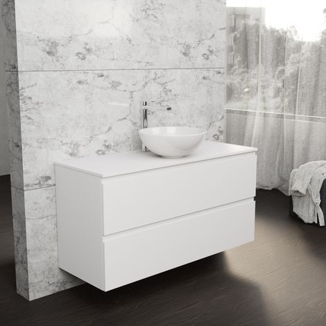 Inda - Meuble de salle de bain L.120 avec vasque à poser / Blanc (1/5)