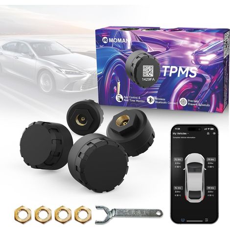 Système de contrôle de la Pression des pneus de Moto TPMS, Capteur Pression Pneu avec Application, Moniteur de Pression des pneus et de la température avec Fonction d'alarme (1/5)