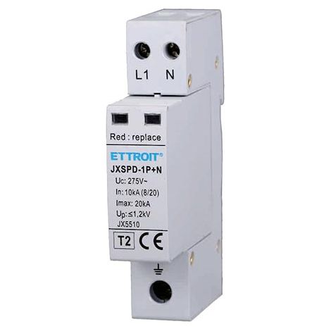 Scaricatore di sovratensione 220V Tipo T2 1P+N 275V 10kA-20kA occupa 1 modulo DIN Ettroit JX5510