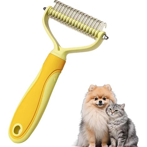 Brosse Chien Poil Long, Brosse pour Chien à Poils Longs, Brosse Sous Poil Chiens et Chat, Double Face 17+9 Brosses de Toilettage pour Chiens pour Nœuds, Tapis et Cheveux Emmêlé (Jaune) (1/5)