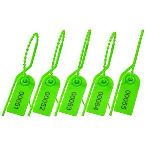 Packung mit 200 manipulationssicheren Kunststoffplomben für Feuerlöscher mit nummerierten Sicherheitsverschlüssen, Erste-Hilfe-Set, Tasche (grün) Grün 200 Stück (1/5)