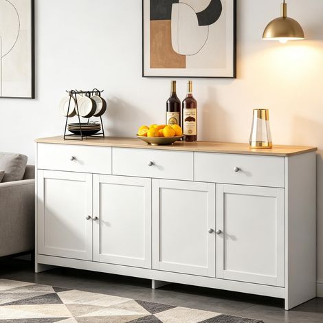 Credenza a tre cassetti – 3 cassetti + 4 ante – Ripiani regolabili – Stile moderno (1/5)