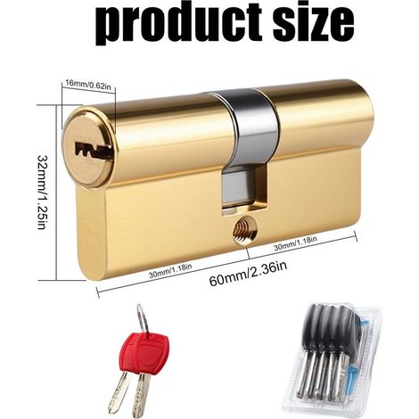 60MM (30/30) Cylindre de Serrure Antivol en Cuivre Haute Sécurité, Barillet Porte d'Entrée avec 5 Clés, Nickel Satiné Cylindre Serrure, Anti-Crochetage, Anti-Perçage, Anti-Choc, (1/4)