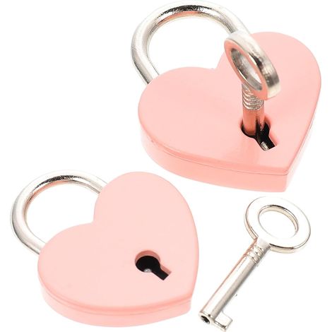 2 Pièces Petit en Fer Forme de Cœur avec Clé, Design Simple et Usage, pour Bagages et Casiers, Serrure Portable pour Maison et Voyage (1/5)