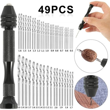 Set mit 49 Handbohrern (0,2 bis 3,4 mm), Mini-Aluminiumbohrer, ideal für Schmuckherstellung, Bastelarbeiten und Holzbearbeitung. Direktversand möglich. Schwarz. (1/5)