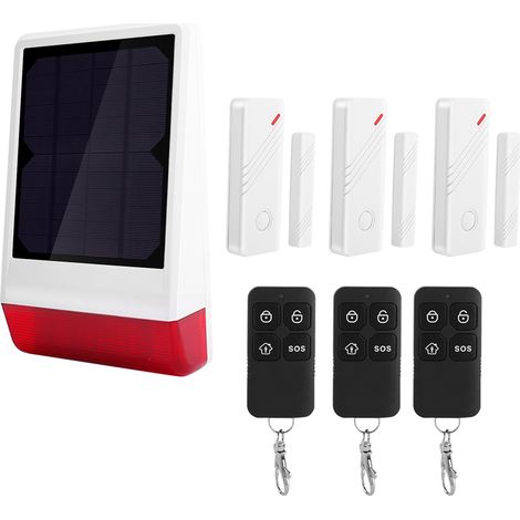 Système d'alarme antivol sans fil avec sirène solaire 433 MHz, aimant pour 3 portes et 3 télécommandes (1/5)
