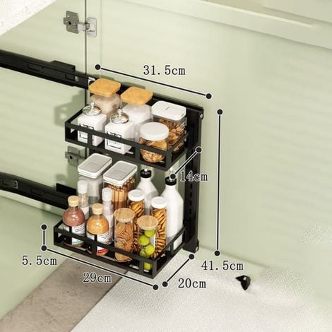 Étagère de cuisine sous évier, panier coulissant mural, rangement pour placards et salle de bain, double niveau, 30 cm (1/5)
