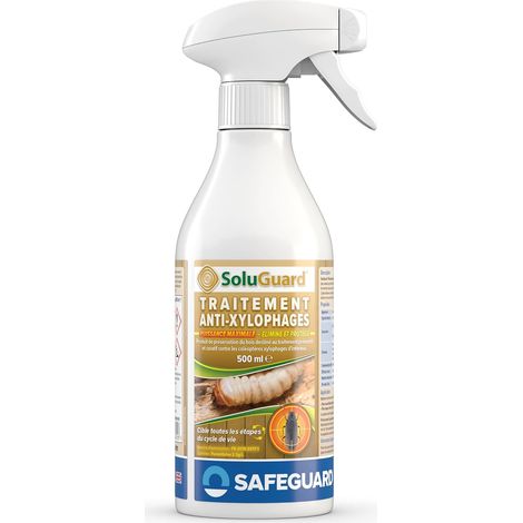 SoluGuard Traitement Larves, Vers à Bois et Termites - 500 ml - Spray contre les Insectes Xylophages détruisant le Bois - Prêt à l'Emploi et très Puissant (1/5)