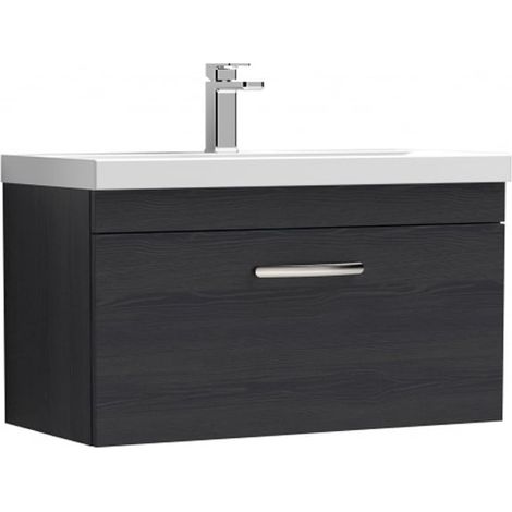 Nuie Athena Wall Hung 1-Drawer Vanity Unit with Basin-3 800mm Wide - Charcoal Black (1/5)