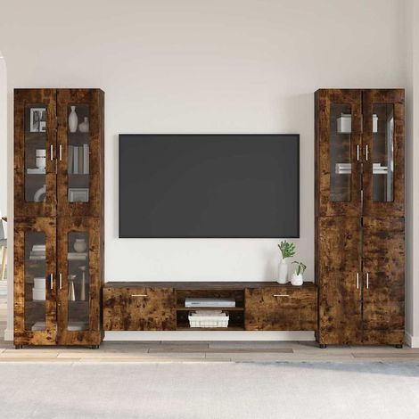 TV Cabinet Set FLORIN 3 pcs Smoked Oak Engineered Wood vidaXL
