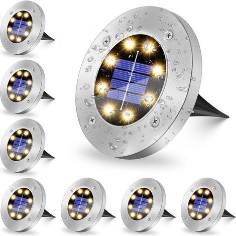 Solar-Gartenleuchten für den Außenbereich, 8 LEDs, IP65 wasserdicht, warmweißes Licht, Solar-Gartenleuchten für Wege, Höfe, Rasenflächen, Terrassen und Pools, 8 Stück