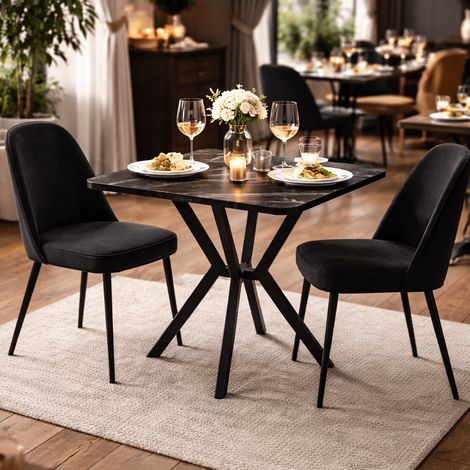 Bistro-Esstisch aus schwarzem Melamin in Marmoroptik - 70x70 cm -