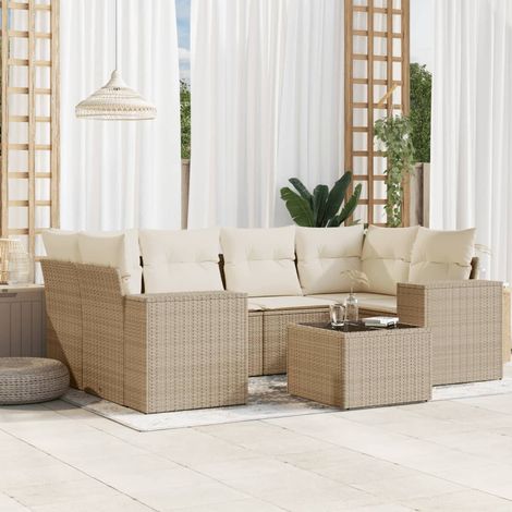 Set sofás de jardín 7 piezas y cojines ratán sintético beige vidaXL (1/5)