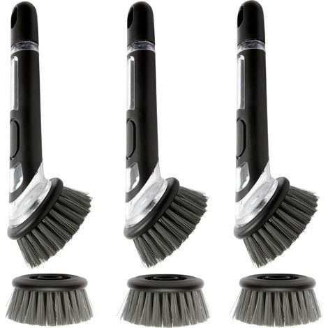 3-Piece Dish Brush Set with Dispenser, Nylon Replacement Heads, Ergonomic Handle for Kitchen Pots and Pans (1/5)