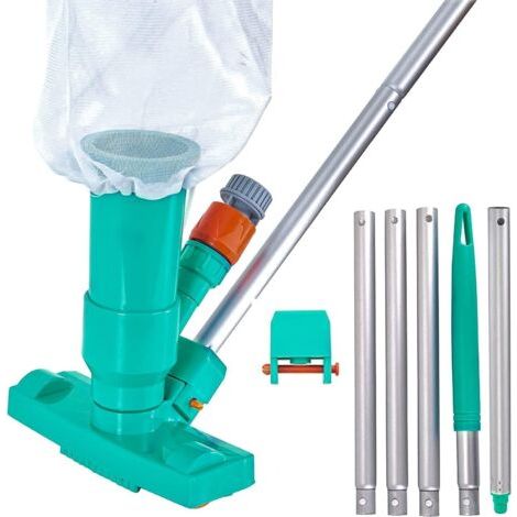Aspiradora para piscinas, kit de mantenimiento portátil con mango de aluminio, aspiradora subacuática, bolsa de malla: ideal para limpiar hojas y suciedad de estanques y fuentes.
