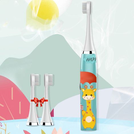 Brosse à dents électrique pour enfants (1-6-12 ans), motif cerf bleu, entièrement automatique et sonique, poils souples, vente en gros + 3 têtes de brosse. Modèle enfant. (1/5)