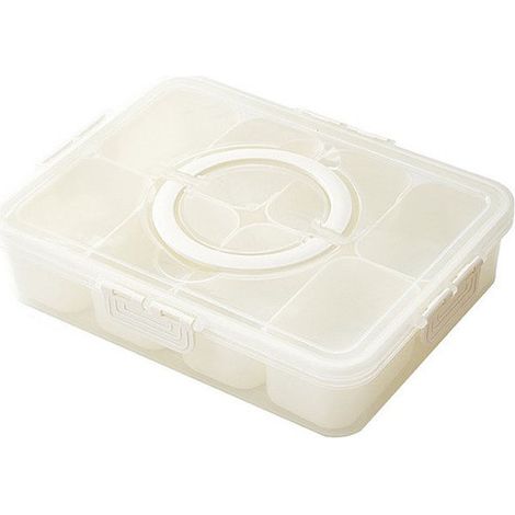 Boîte à goûter avec couvercle et poignée - Boîte à goûter compartimentée - Boîte de rangement transparente pour goûter - Boîte de rangement pratique - Blanche - PP (1/5)