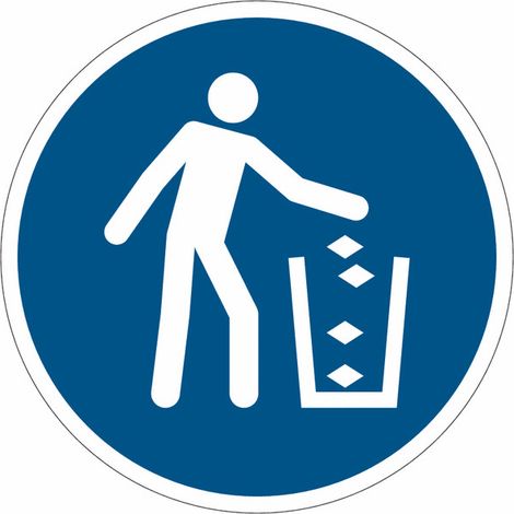 Cartelli di obbligo ISO 7010 "Usare il cestino per rifiuti" - M030 - Numero Pezzi: 10 pezzi - Misura: 100mm x 100mm